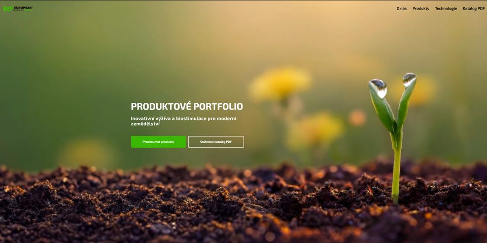 Stránka produktového portfolia European Organics